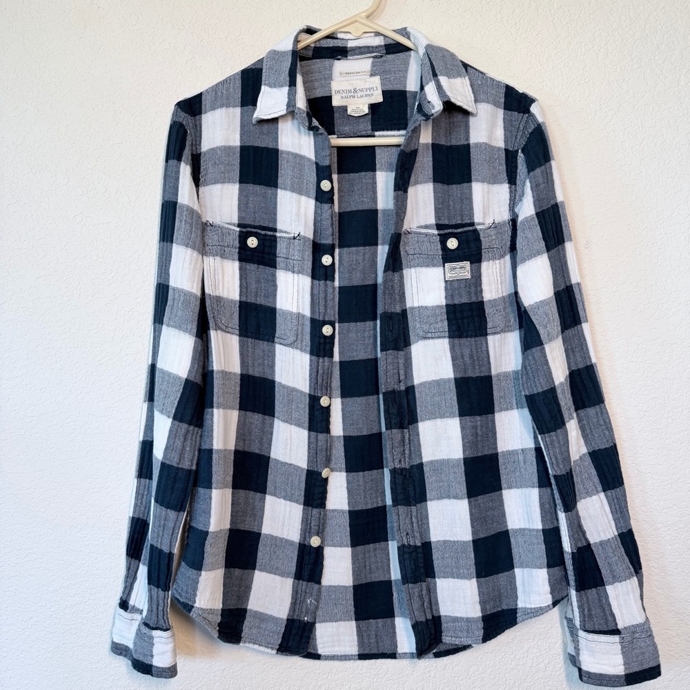 RALPH LAUREN✨Rare✨ Men’s Blue and White Plaid Button-Up Shirt Size S